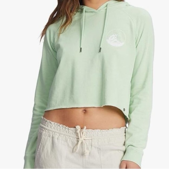 Roxy We Arrived Crop Hoodie Pastel Light Green Cropped Hoodie Wave Graphic Surf - Picture 1 of 12